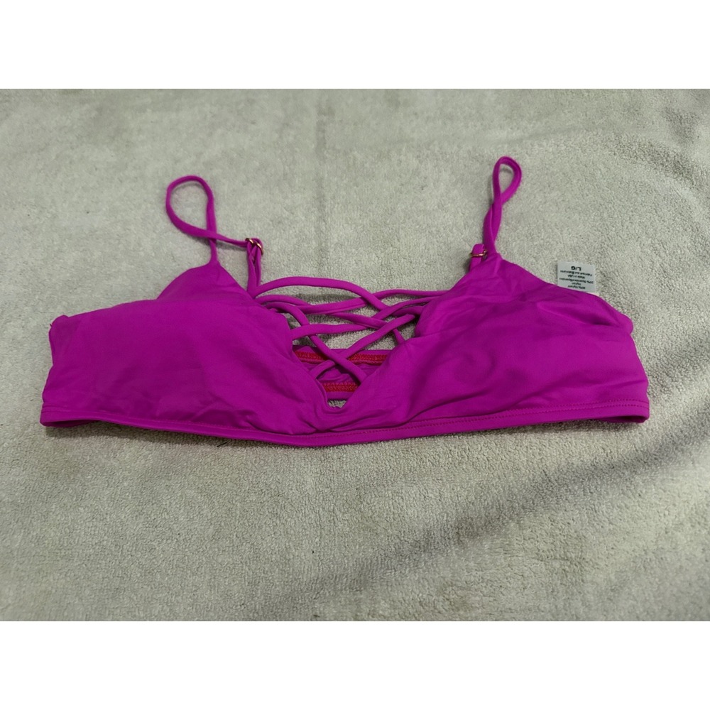 L Space Wild Side Bikini Top Magenta Pink Lace Up Bralette Large NWOT